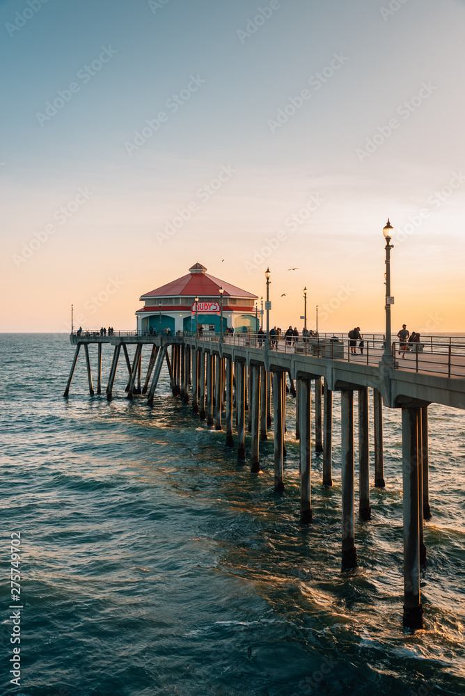 The Huntington Beach pier at sunset, in Orange County, California