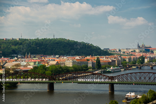 View of Prague timelapse from the observation deck of Visegrad. Prague. Czech Republic. Vltava river and bridges. photo