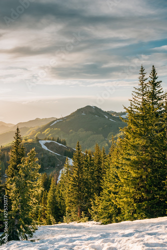 View of mountains in the Wasatch Range of the Rocky Mountains at sunset, from Guardman's Pass, near Park City, Utah