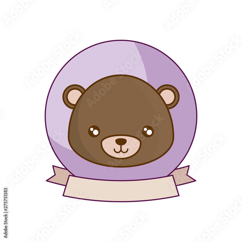 head of cute bear in frame with ribbon