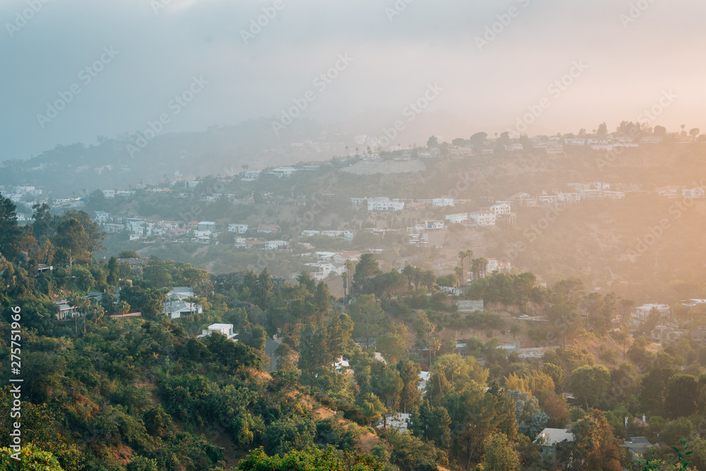 Sunset over the Hollywood Hills at Runyon Canyon Park, in Los Angeles, California