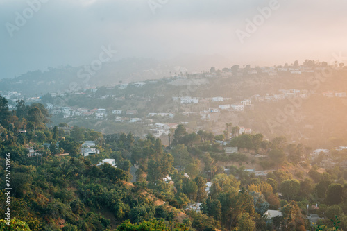 Sunset over the Hollywood Hills at Runyon Canyon Park, in Los Angeles, California