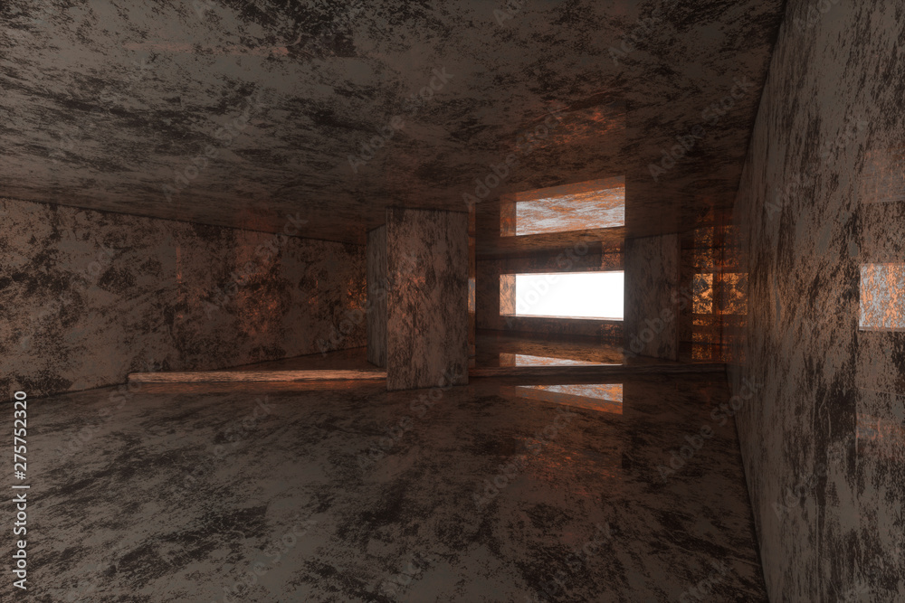 Empty rusty room with light coming in from the window, 3d rendering.
