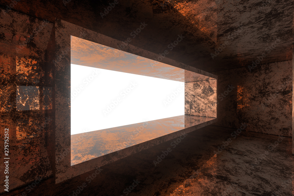 Fototapeta Pusty zardzewiały pokój ze światłem wpadającym z okna, renderowania 3d.