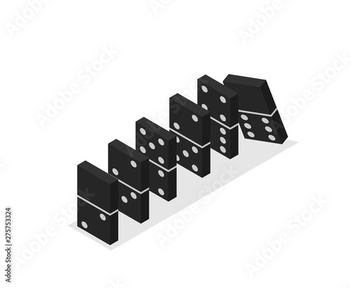 Falling dominoes. Concept of Domino effect. Vector illustration of isometric projection isolated on white background