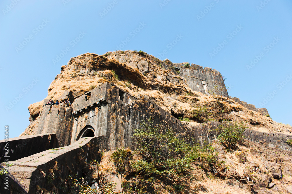 Entrance gate and side view of Lohagad Fort, Pune district, Maharashtra, India