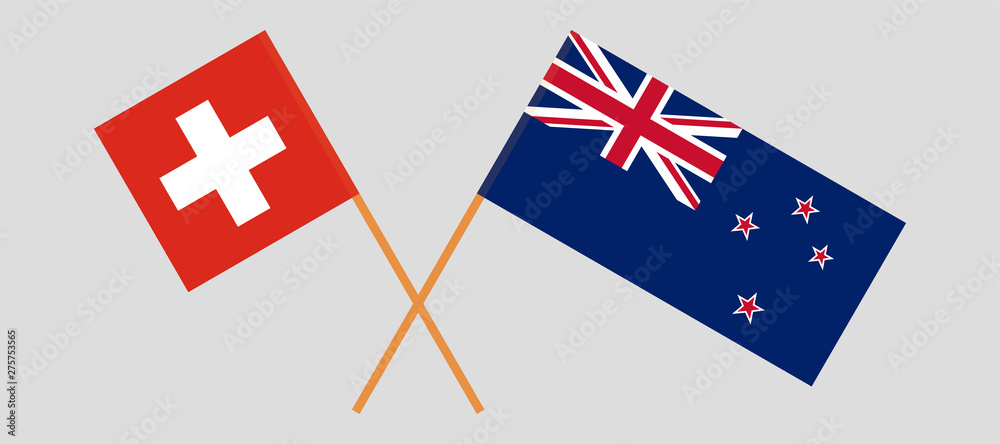 Crossed New Zealand and Swiss flags