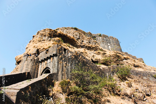 Entrance gate and side view of Lohagad Fort, Pune district, Maharashtra, India © RealityImages