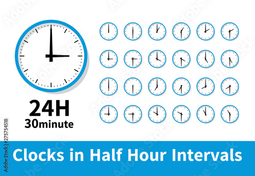 シンプル 時計 24時間 30分刻み 30分毎 青 