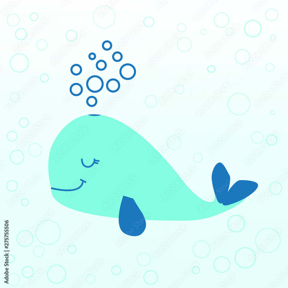 Vector cute cartoon whale . Whale vector illustration. Adorable little blue whale vector illustration .