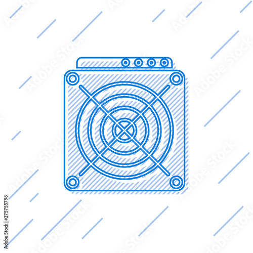 Blue ASIC Miner line icon isolated on white background. Cryptocurrency mining equipment and hardware. Application specific integrated circuit. Vector Illustration