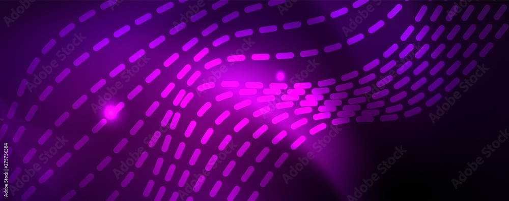 Neon vector wave lines abstract background, magic futuristic techno design