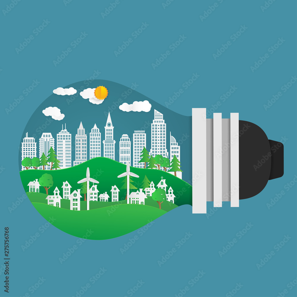 Obraz premium paper art.Houses and trees.concept of eco. earth day and world environment day.
