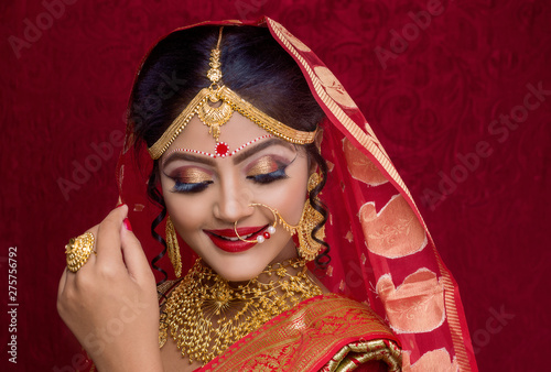 Vászonkép Portrait of a Beautiful Elegant Female Indian Model in Traditional Ethnic Asian