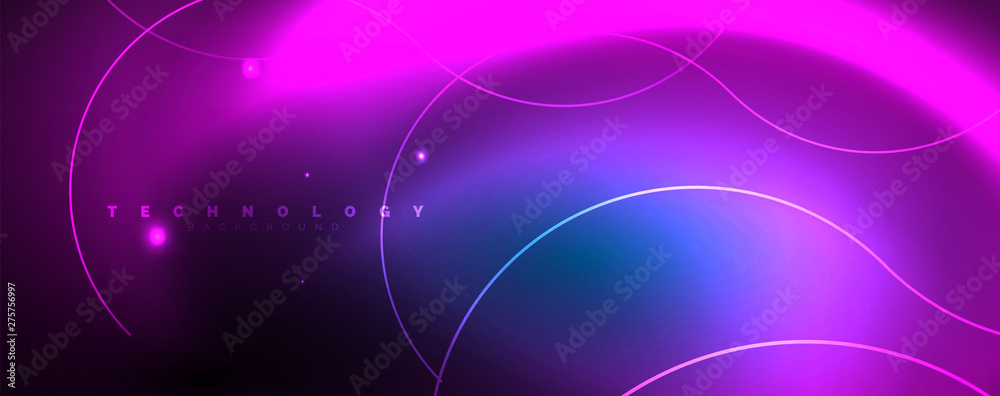 Trendy neon blue abstract design with waves and circles. Neon light glowing effect. Abstract digital background. Trendy neon blue abstract design with waves and circles. Neon light glowing effect. Abstract digital background.