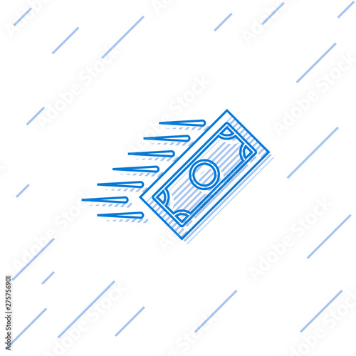 Blue Fast payments line icon isolated on white background. Fast money transfer payment. Financial services, fast loan, time is money, cash back concept. Vector Illustration