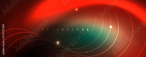 Shiny neon lines template - northern lights glowing blur lines. Futuristic style glow neon 80s disco club or night party techno template