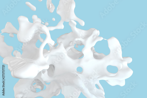 Purity splashing milk with blue background, 3d rendering.