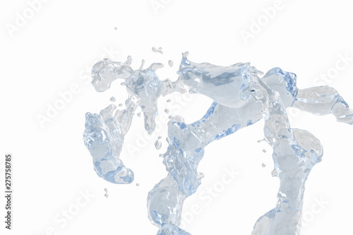 Purity splashing water with creative shapes, 3d rendering.