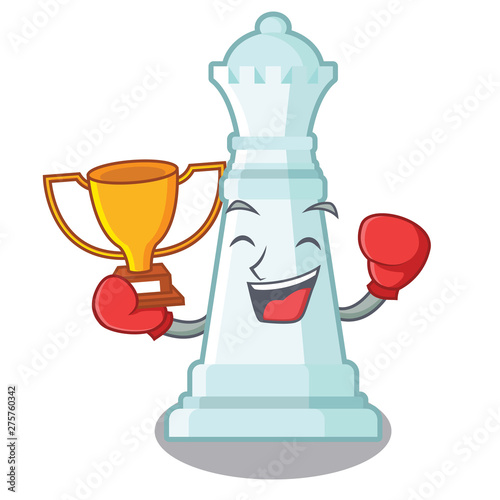 Boxing winner queen chess on a cartoon chair