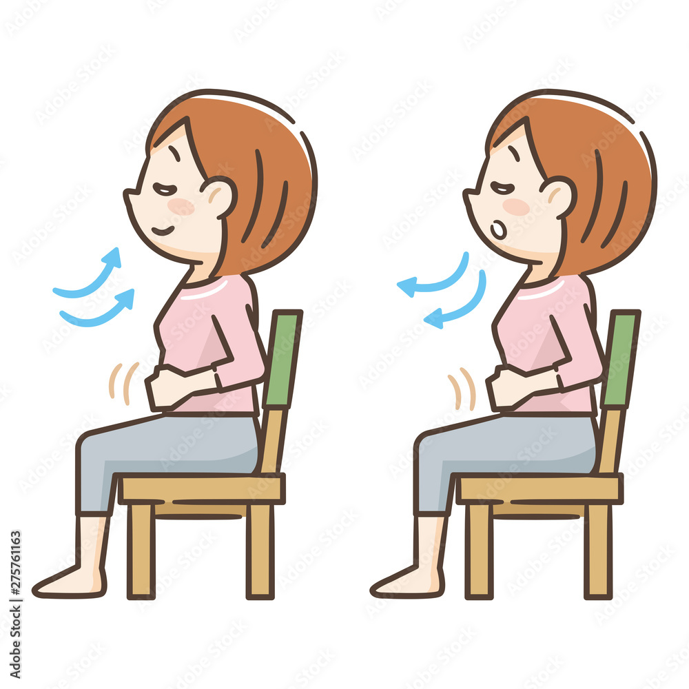 椅子に座って深呼吸をする若い女性 椅子に座って深呼吸をする若い女性