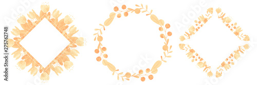 set of hand-drawn watercolor frames of stylized flowers