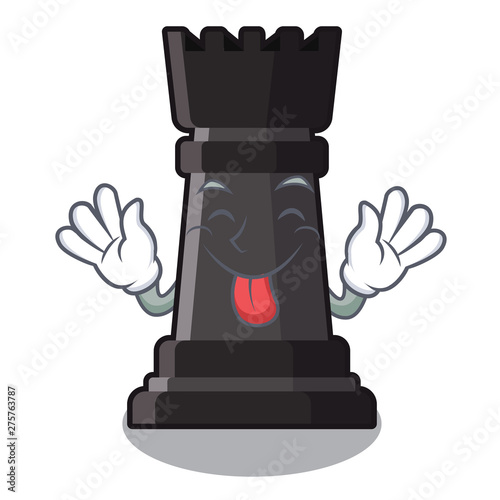 Tongue out rook chess on a cartoon chair