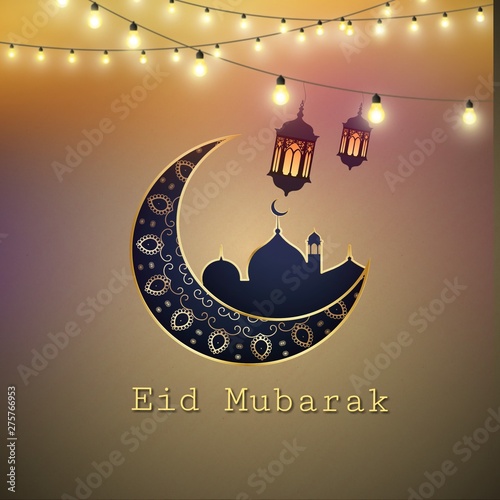 Billede på lærred Eid Mubarak islamic design crescent moon and arabic calligraphy