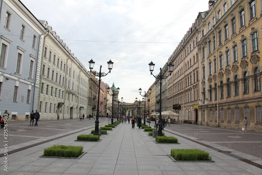 Large pedestrian street in the historical center of St. Petersburg