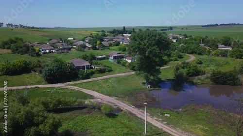 A little European village. Flight over cmall village. Moldavian little village. photo