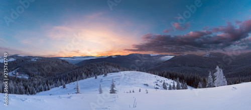 Sunset winter mountain panorama (Carpathian, Ukraine).