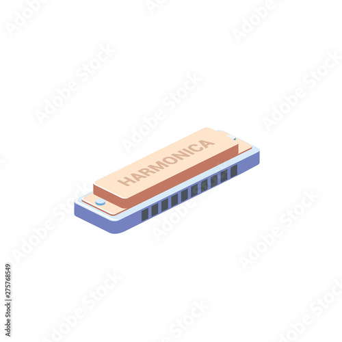 Harmonica. Vector 3d isometric color icon new flat style. Creative illustration, idea for infographics.