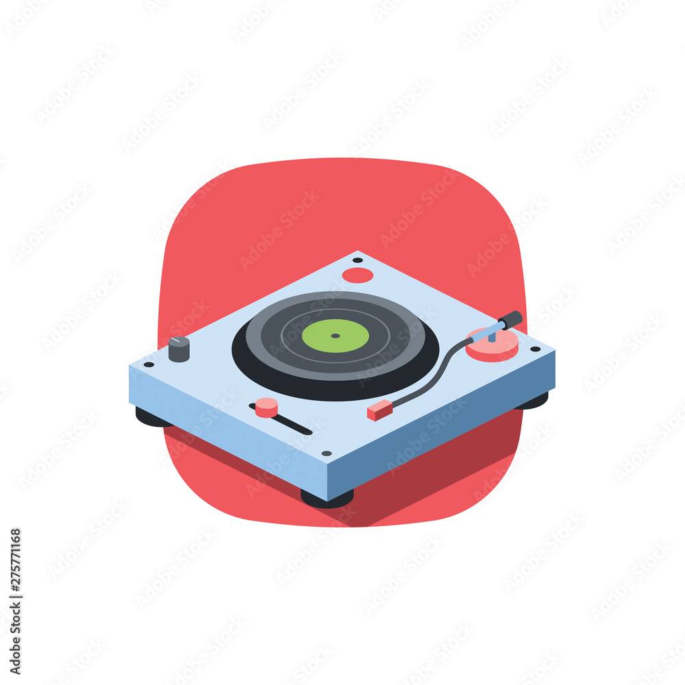 Fototapeta premium Vinyl Record Player. Vector 3d isometric color icon new flat style. Creative illustration, idea for infographics.