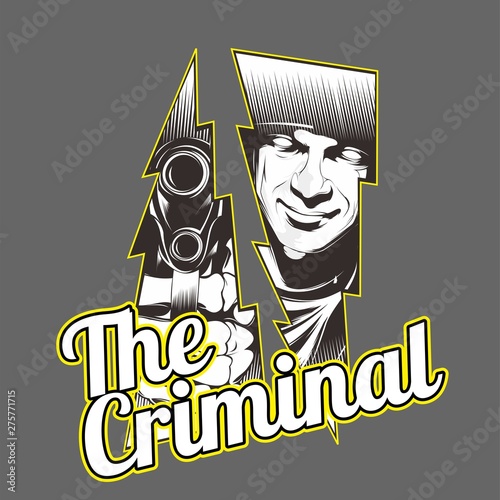 the criminal.man holding gun.vector hand drawing,Shirt designs, biker, disk jockey, gentleman, barber and many others.isolated and easy to edit. Vector Illustration - Vector