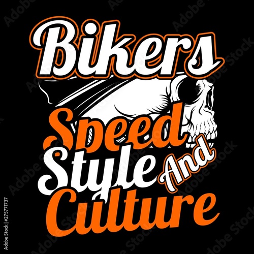 skull bikers.speed,style and culture.vector hand drawing,Shirt designs, biker, disk jockey, gentleman, barber and many others.isolated and easy to edit. Vector Illustration - Vector