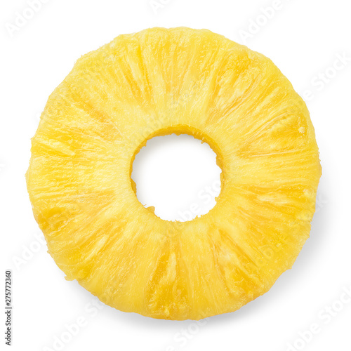 Pineapple ring. Canned pineapple slice. Flat design. Top view. Pineapple isolated on white.