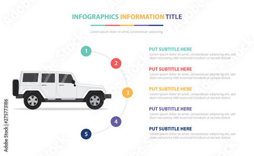 suv modern infographic template concept with five points list and various color with clean modern white background - vector