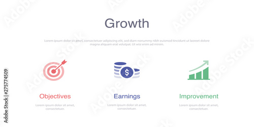 GROWTH INFOGRAPHIC DESIGN TEMPLATE WİTH ICONS AND 3 OPTIONS OR STEPS FOR PROCESS DIAGRAM