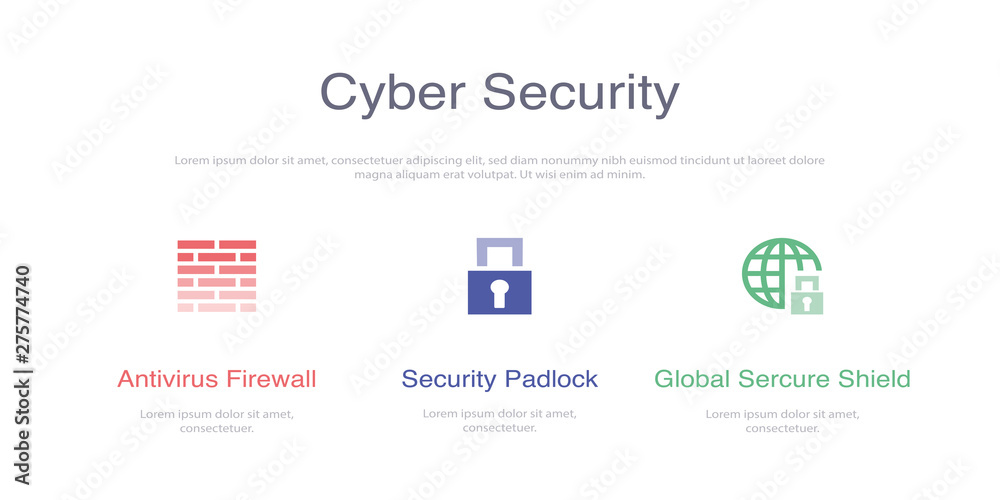 Fototapeta premium CYBER SECURITY INFOGRAPHIC DESIGN TEMPLATE WİTH ICONS AND 3 OPTIONS OR STEPS FOR PROCESS DIAGRAM