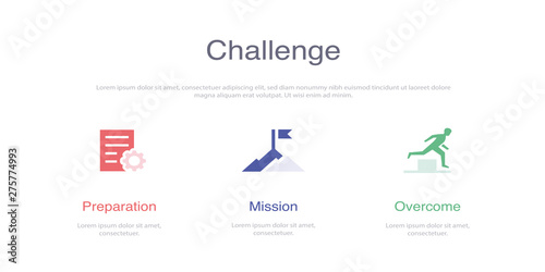 CHALLENGE INFOGRAPHIC DESIGN TEMPLATE WİTH ICONS AND 3 OPTIONS OR STEPS FOR PROCESS DIAGRAM