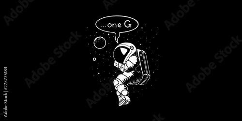 Lonely astronaut in the space vector illustration. Space man in spacesuit and helmet
