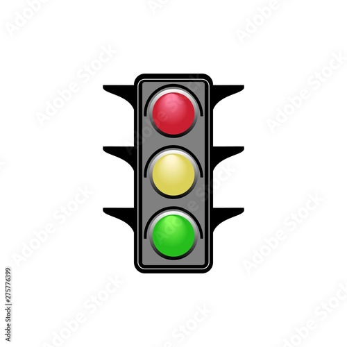 Stoplight sign. Icon traffic light on white background. Symbol regulate movement safety and warning. Electricity semaphore regulate transportation on crossroads urban road. Vector illustration.