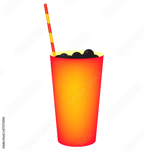 Soda glass with straw. Fast food bottles icon. Glass of cola. Cola with ice in glass on white background.