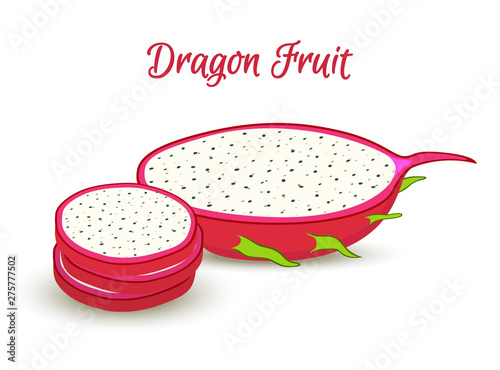 Vector tropical dragon fruit, pitaya in slices.