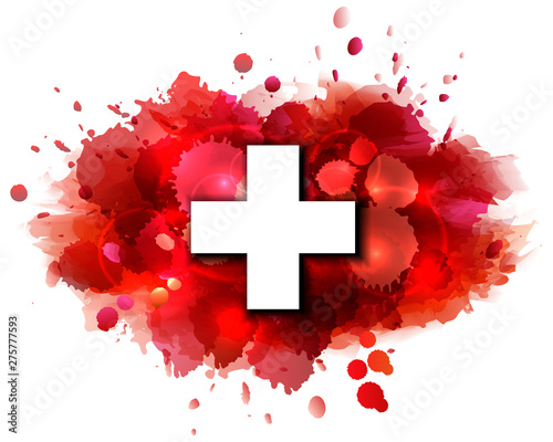 Flag of Switzerland on red paint splashes