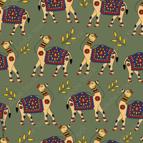 Vector Traditional Kalamkari seamless repeated