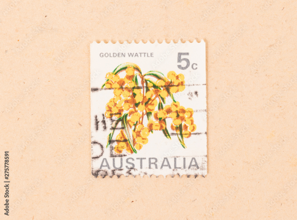 AUSTRALIA - CIRCA 1970: A stamp printed in Australia shows a flower (Golden Wattle), circa 1970
