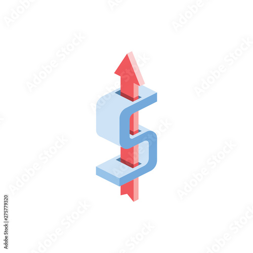 Dollar arrow up. Vector 3d isometric color icon new flat style. Creative illustration, idea for infographics.