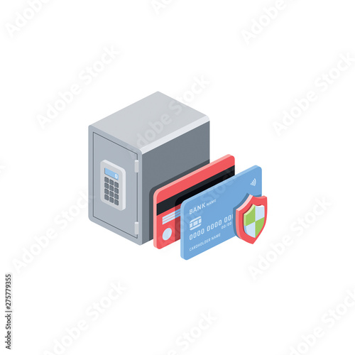 Wallpaper Mural Bank Card Security. Safety of money, protective safe. Vector 3d isometric color icon new flat style. Creative illustration, idea for infographics. Torontodigital.ca