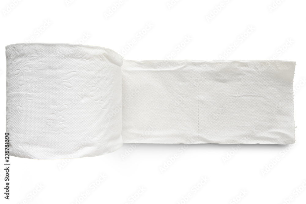 Obraz premium A roll of toilet tissue paper isolated on white background